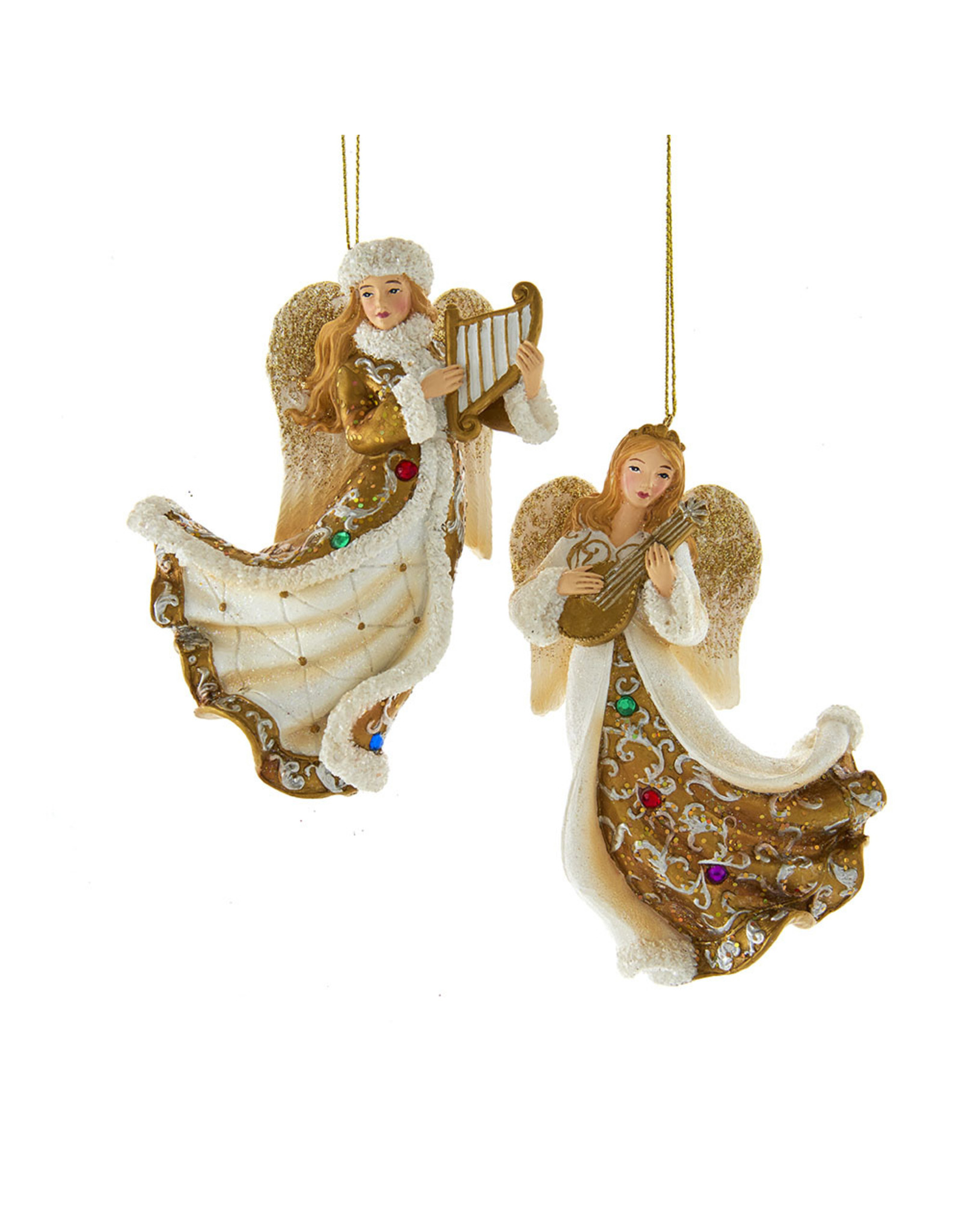 Kurt Adler Jeweled White And Gold Angel Ornaments 2 Assorted