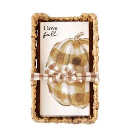 Mud Pie I Love Fall Pumpkin Guest Towel Napkin In Basket Set