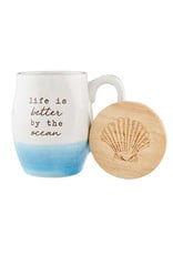 Mud Pie Beach Coffee Mug w Coaster Set - Life Is Better By The Ocean