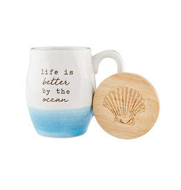 Mud Pie Beach Coffee Mug w Coaster Set - Life Is Better By The Ocean