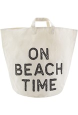 Mud Pie ON BEACH TIME Oversized Canvas Tote Beach Bag