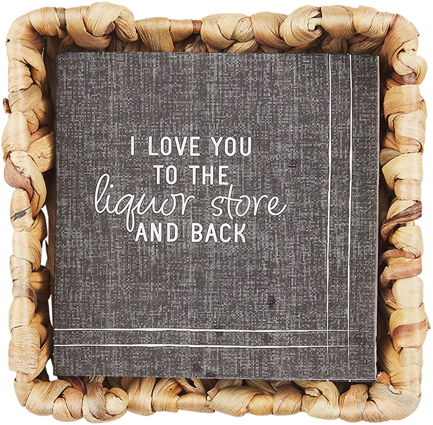 Mud Pie Liquor Store And Back Cocktail Napkins Set In Hyacinth Basket