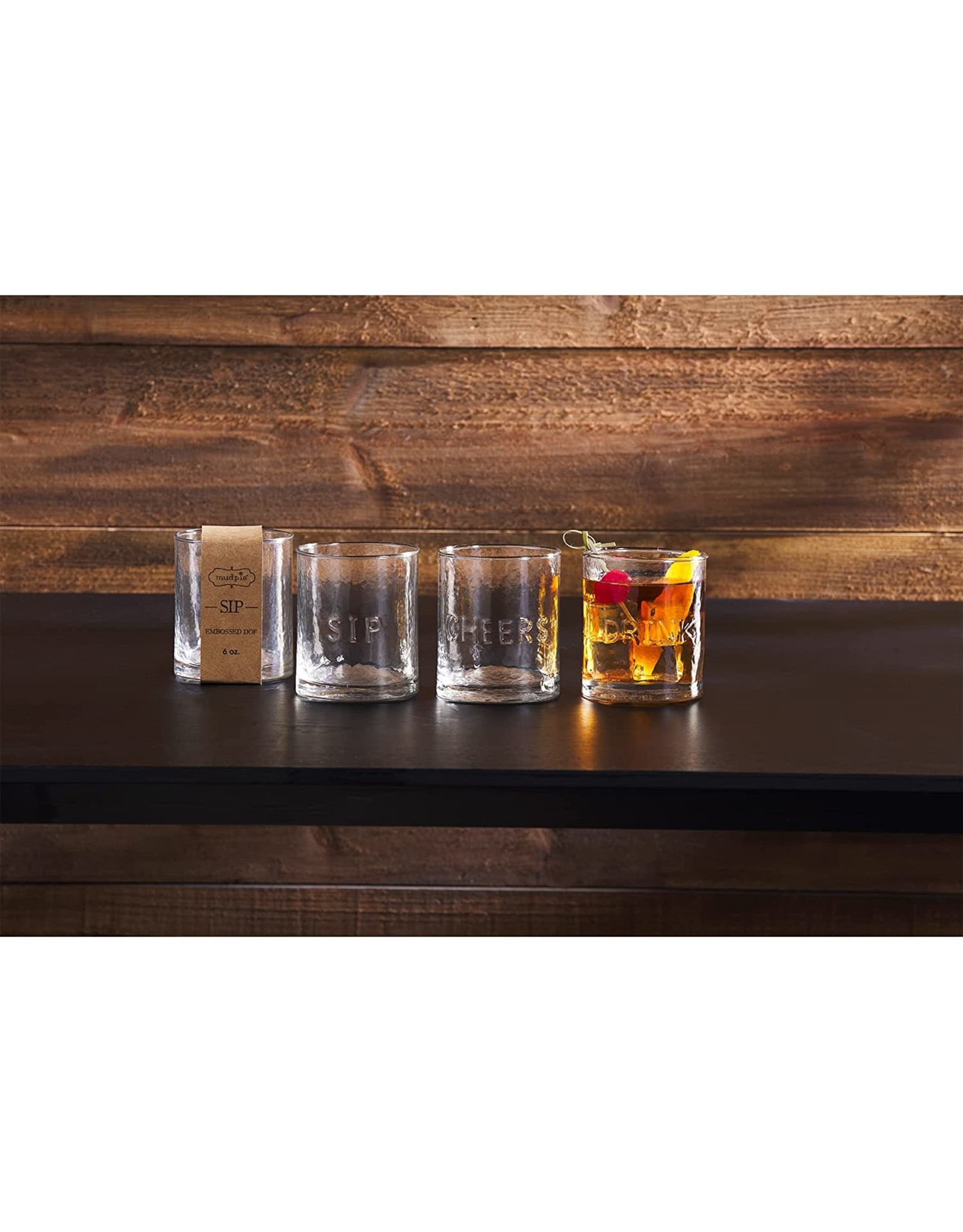 Mud Pie DRINK Embossed DOF Glass | 6oz Double Old Fashion Glass