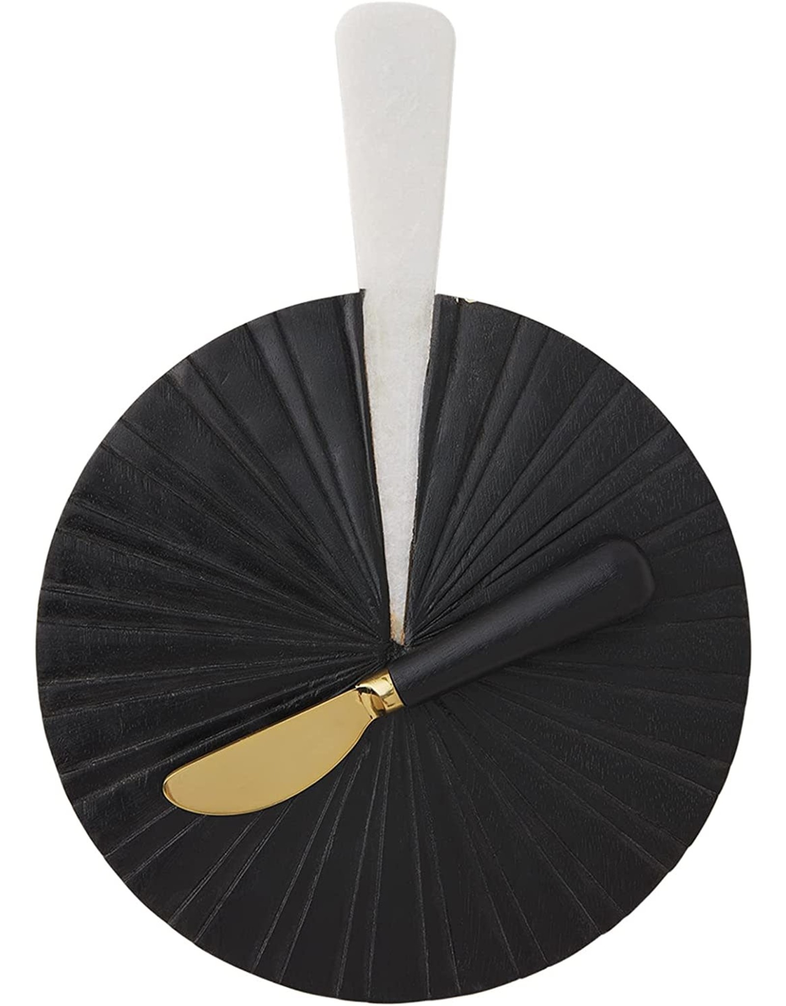 Mud Pie Black Marble And Round Wood Board Set