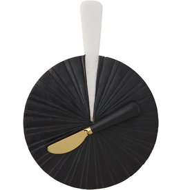 Mud Pie Black Marble And Round Wood Board Set