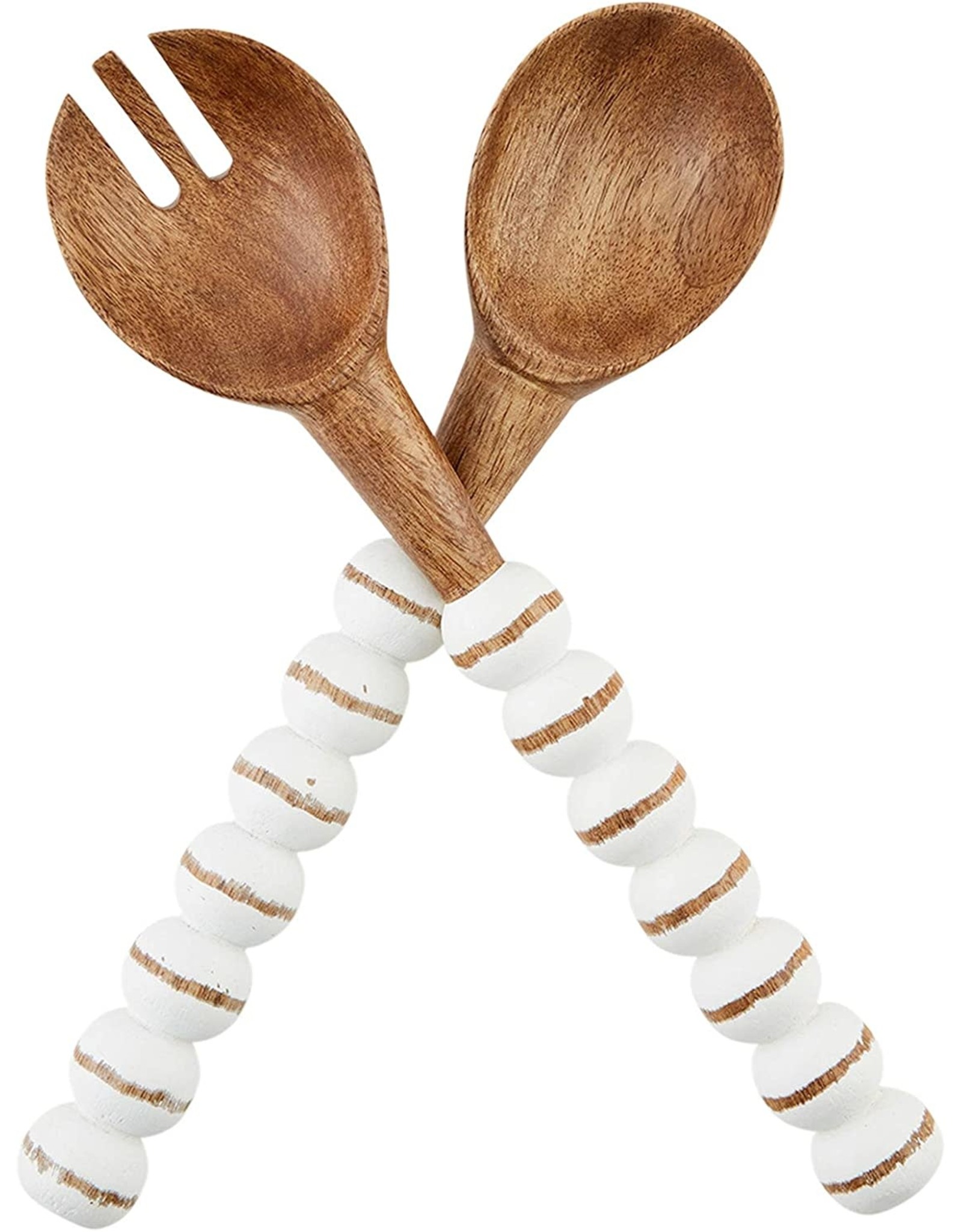 Mud Pie Beaded Wooden Serving Utensils Set | Natural