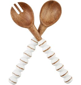 Mud Pie Beaded Wooden Serving Utensils Set | Natural