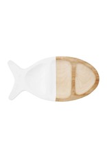 Mud Pie Paulownia Wood Two-Tone Fish Shaped Bowl With Three Sections