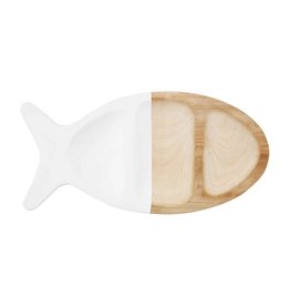 Mud Pie Paulownia Wood Two-Tone Fish Shaped Bowl With Three Sections