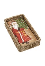 Mud Pie Santa Claus Christmas Guest Towel Napkins In Basket Set