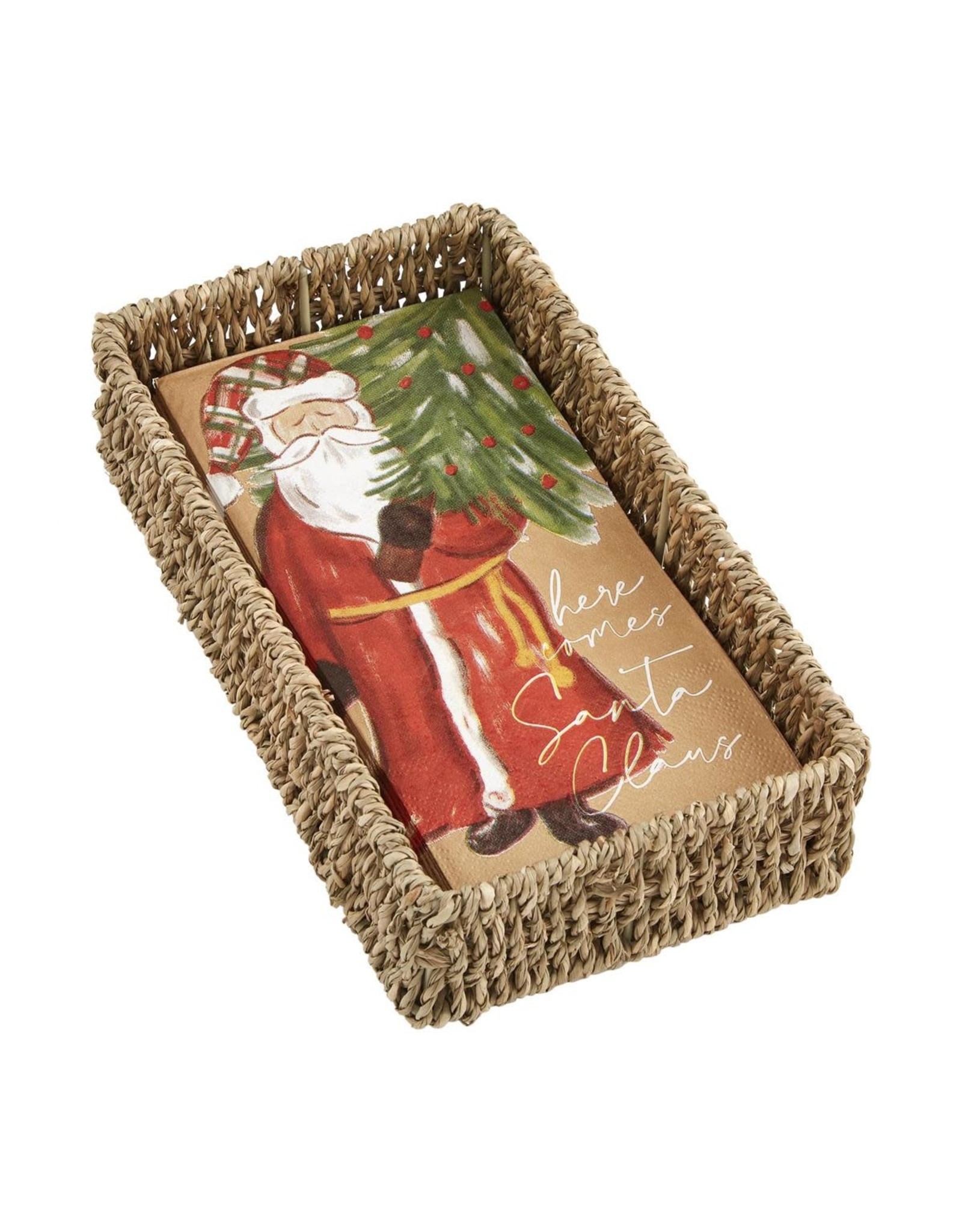 Mud Pie Santa Claus Christmas Guest Towel Napkins In Basket Set