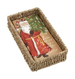 Mud Pie Santa Claus Christmas Guest Towel Napkins In Basket Set