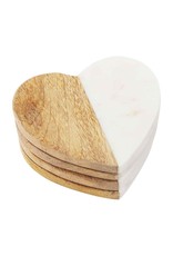 Mud Pie Heart Coasters Set of 4 In White Marble And Wood
