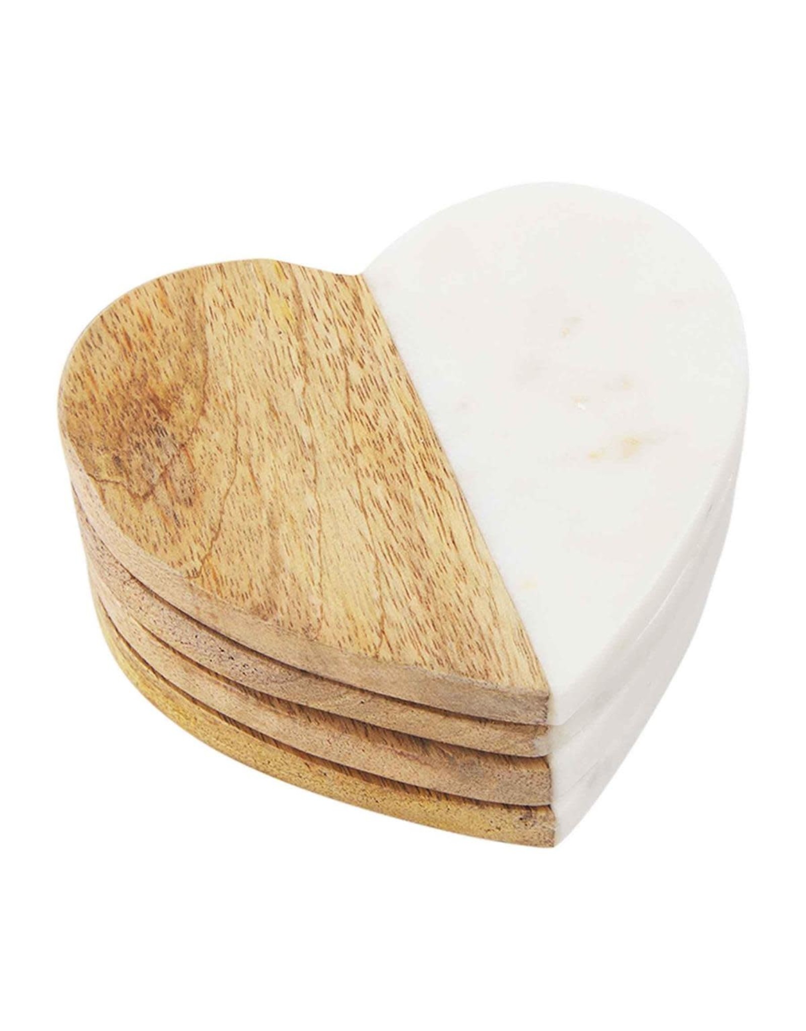 Mud Pie Heart Coasters Set of 4 In White Marble And Wood