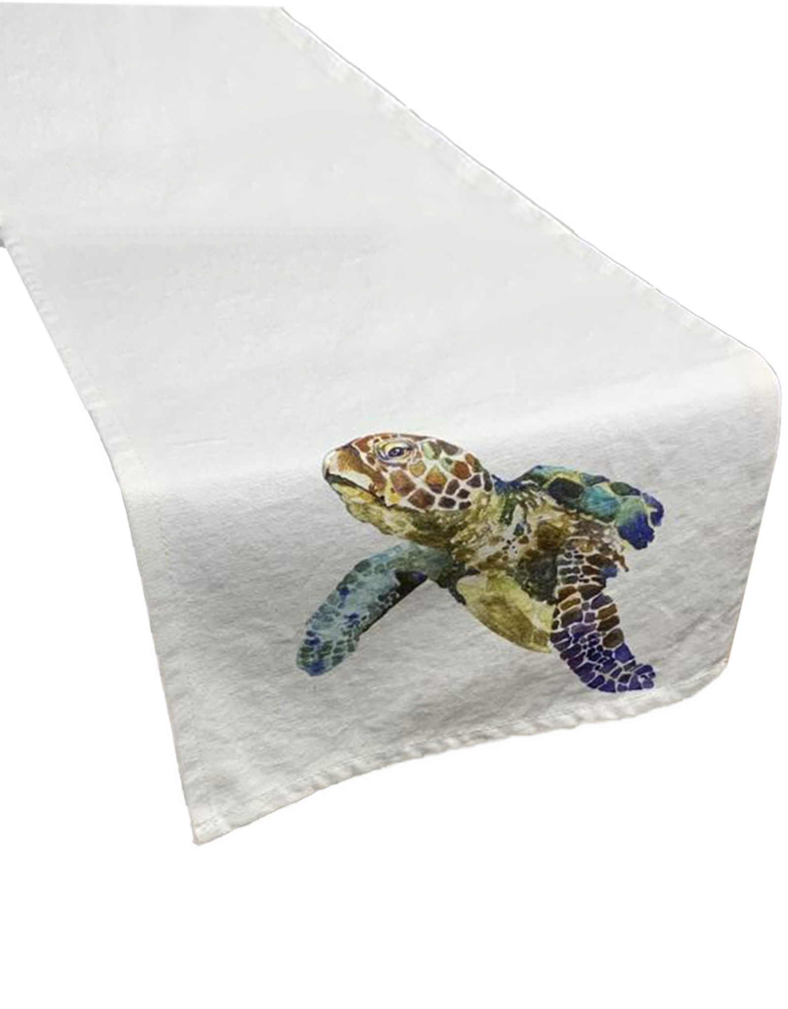 D Stevens Watercolor On Canvas Table Runner 14x72 | Sea Turtle