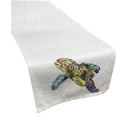 D Stevens Watercolor On Canvas Table Runner 14x72 | Sea Turtle