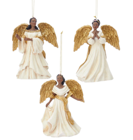 Kurt Adler Ivory n Gold Black African American Angel Ornaments 3pc Set