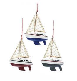 Kurt Adler Wooden Yacht - Sailboats Christmas Ornament 3 Assorted