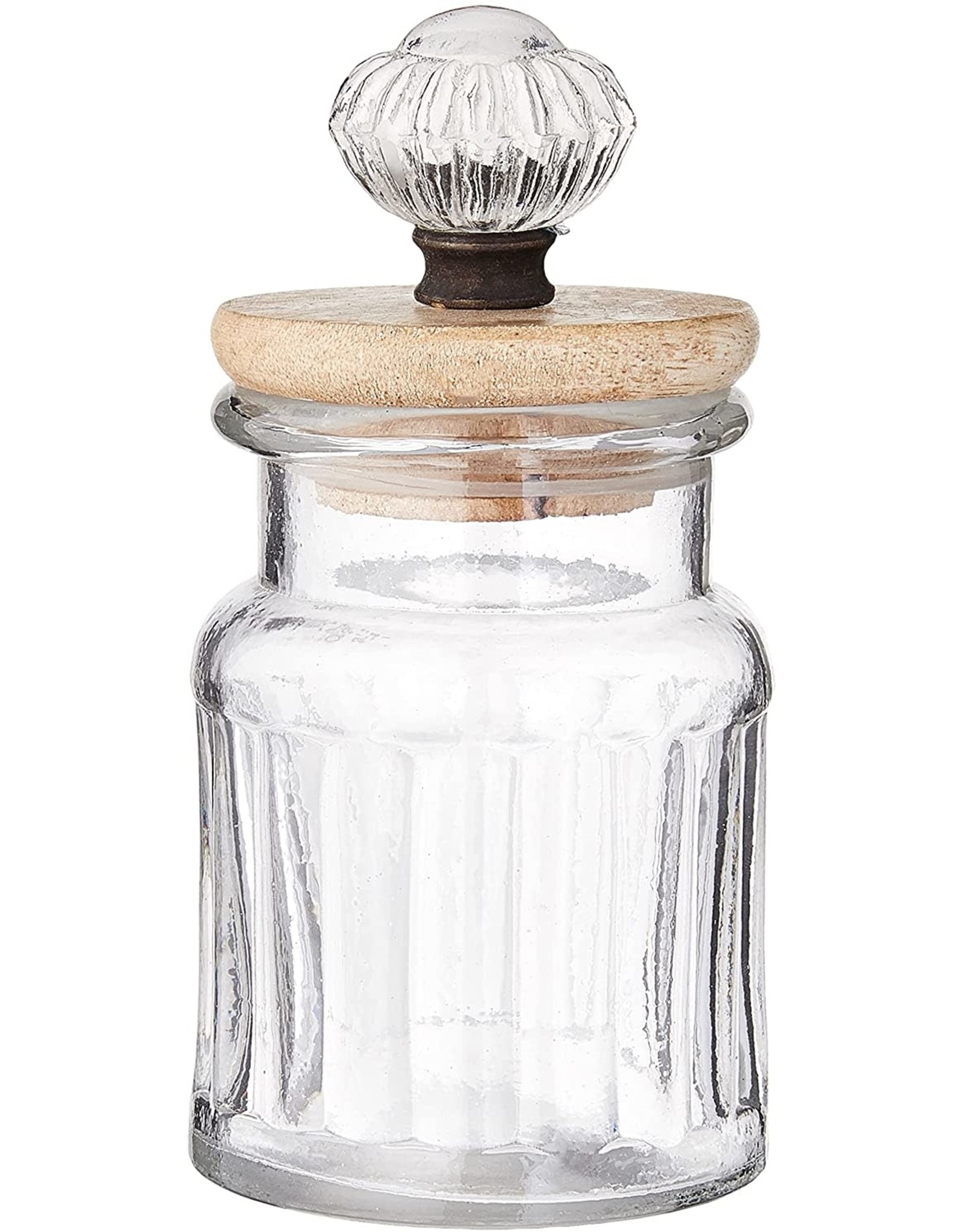 Mud Pie Door Knob Glass Condiment Canisters W Wooden Lids and Tray