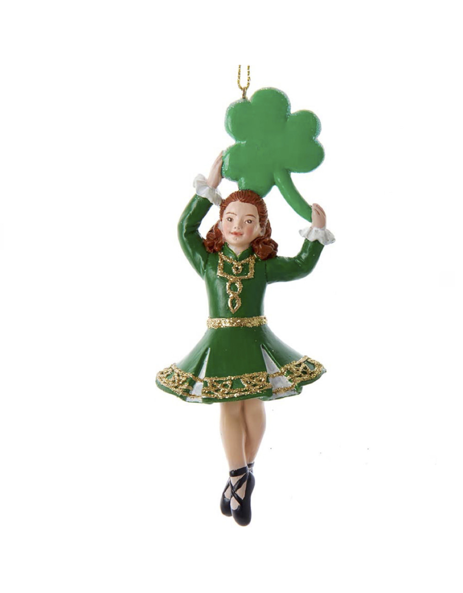 Kurt Adler Irish Lucky Dancing Girl Ornament W Shamrock Up