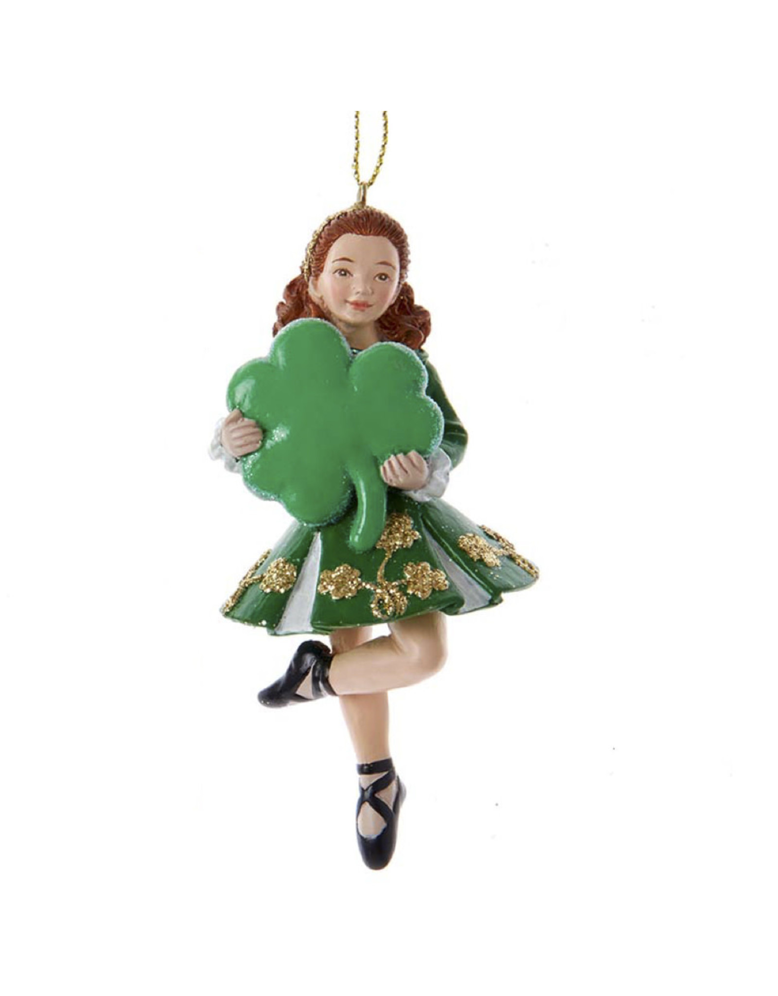 Kurt Adler Irish Lucky Dancing Girl Ornament W Shamrock Center