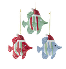 Kurt Adler Striped Fish With Hat Ornaments 3 Assorted