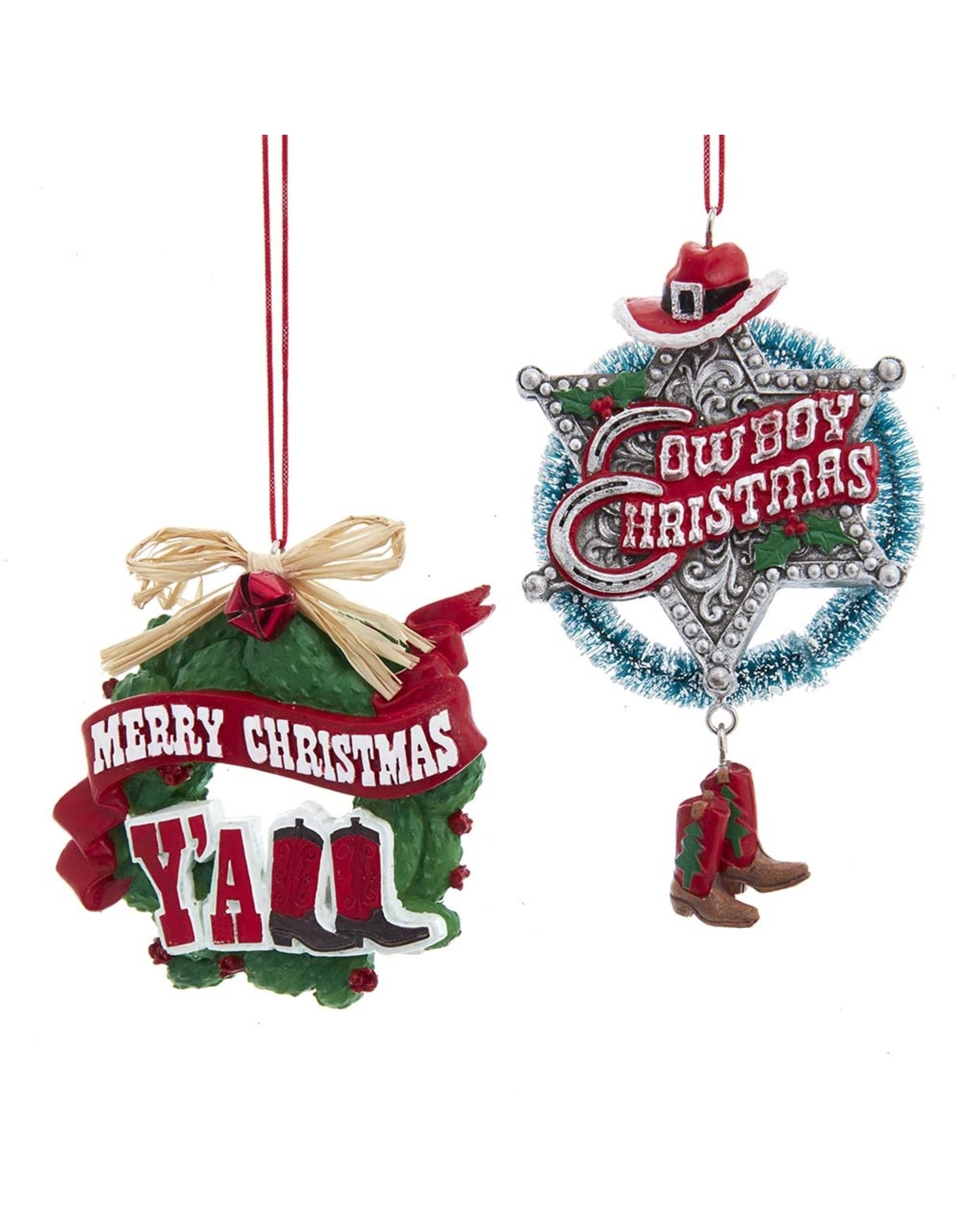 Kurt Adler Cowboy Christmas Ornaments 2 Assorted