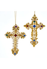 Kurt Adler White And Gold Jeweled Cross Christmas Ornaments 2 Assorted