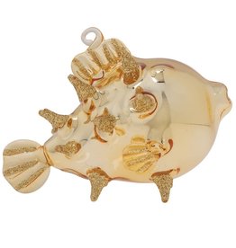 kat + annie Gold Puffer Fish Christmas Ornament