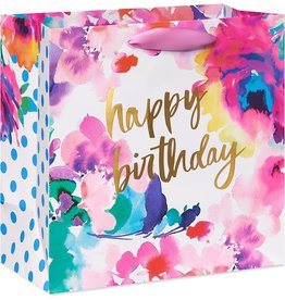 PAPYRUS® Gift Bag Large 11x11x6 Happy Birthday Floral Watercolor