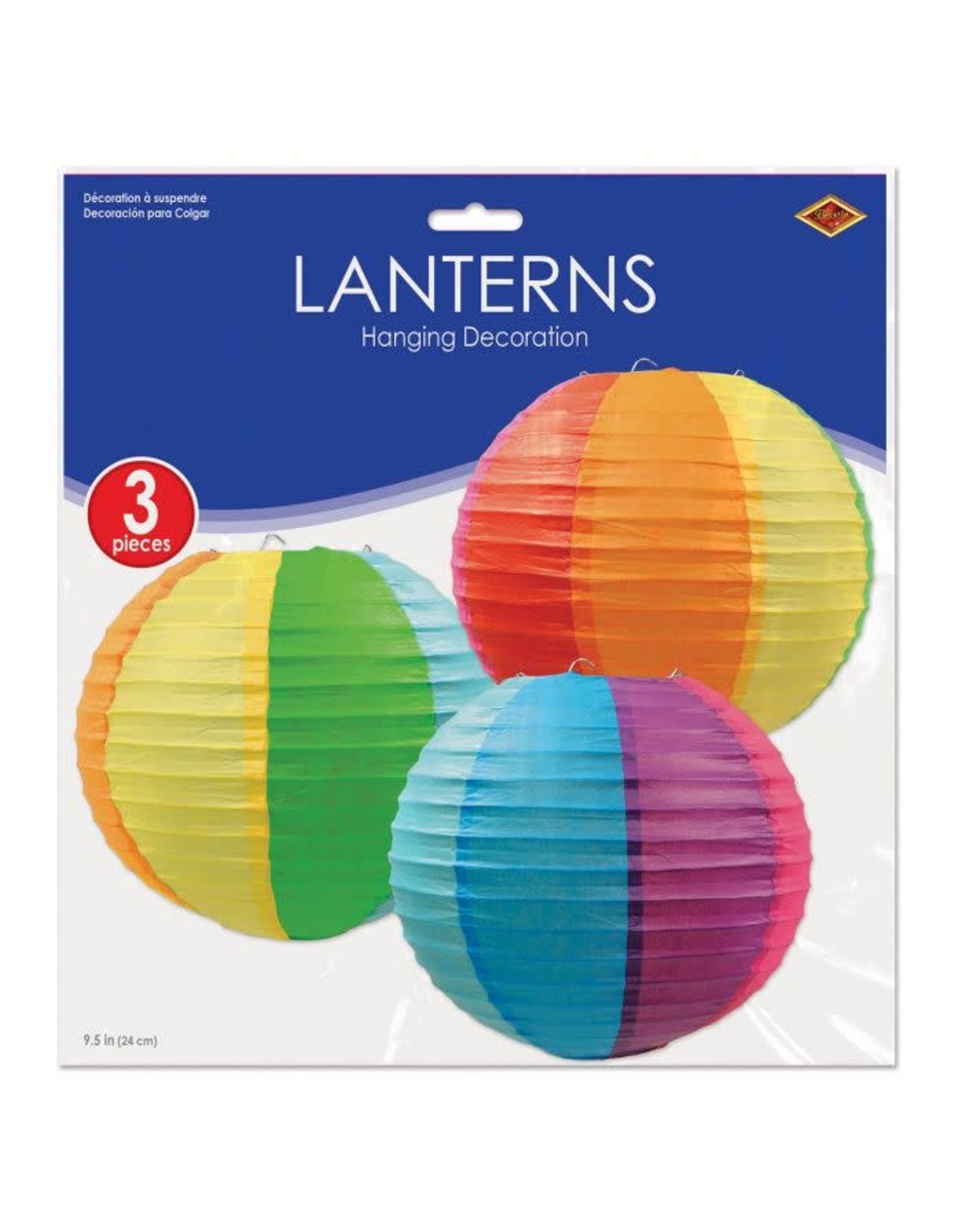 Beistle Rainbow Paper Lanterns 3Pc 9.5 Inch
