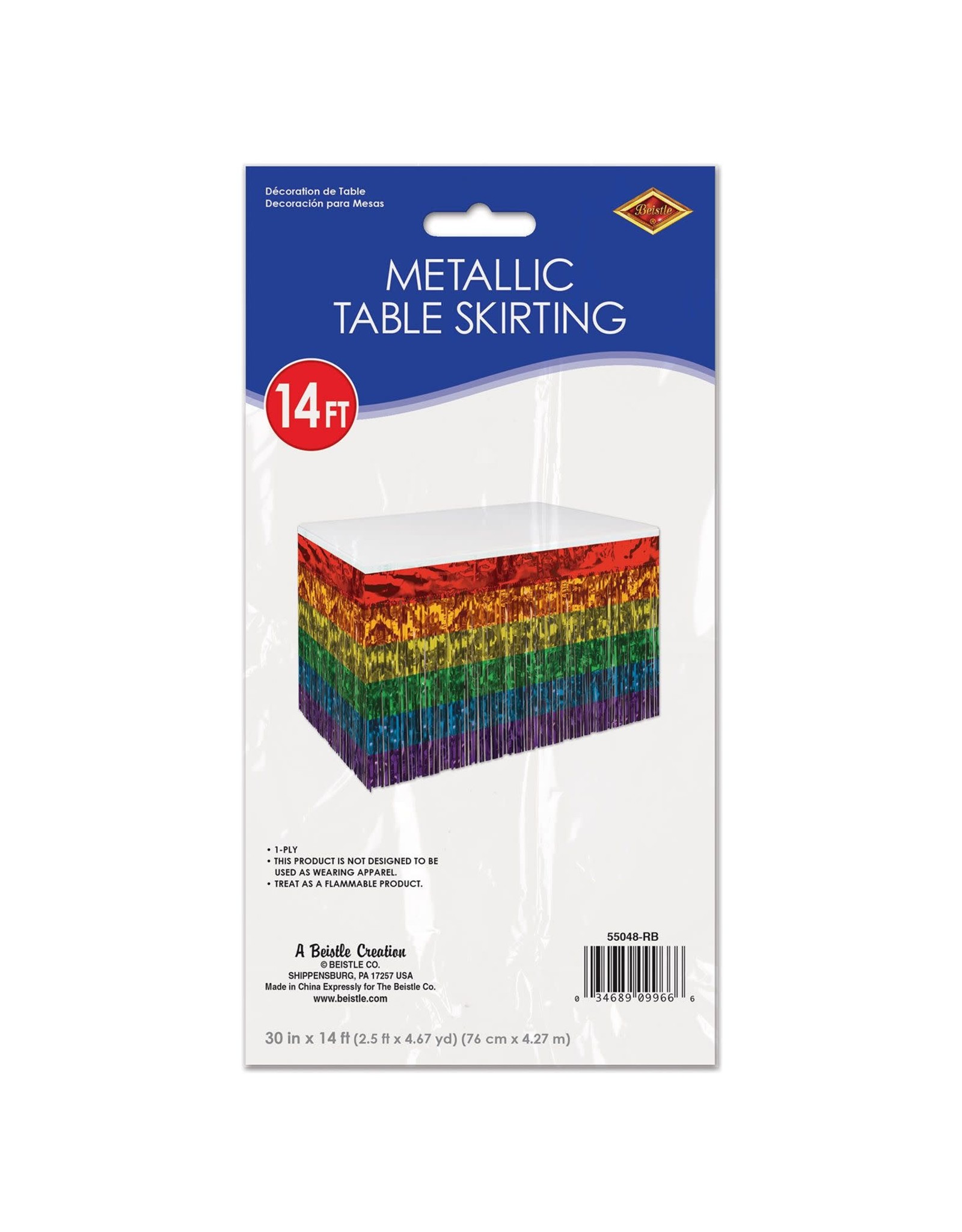 Beistle Rainbow Metallic Fringe Table Skirting 30 Inch x 14 Feet