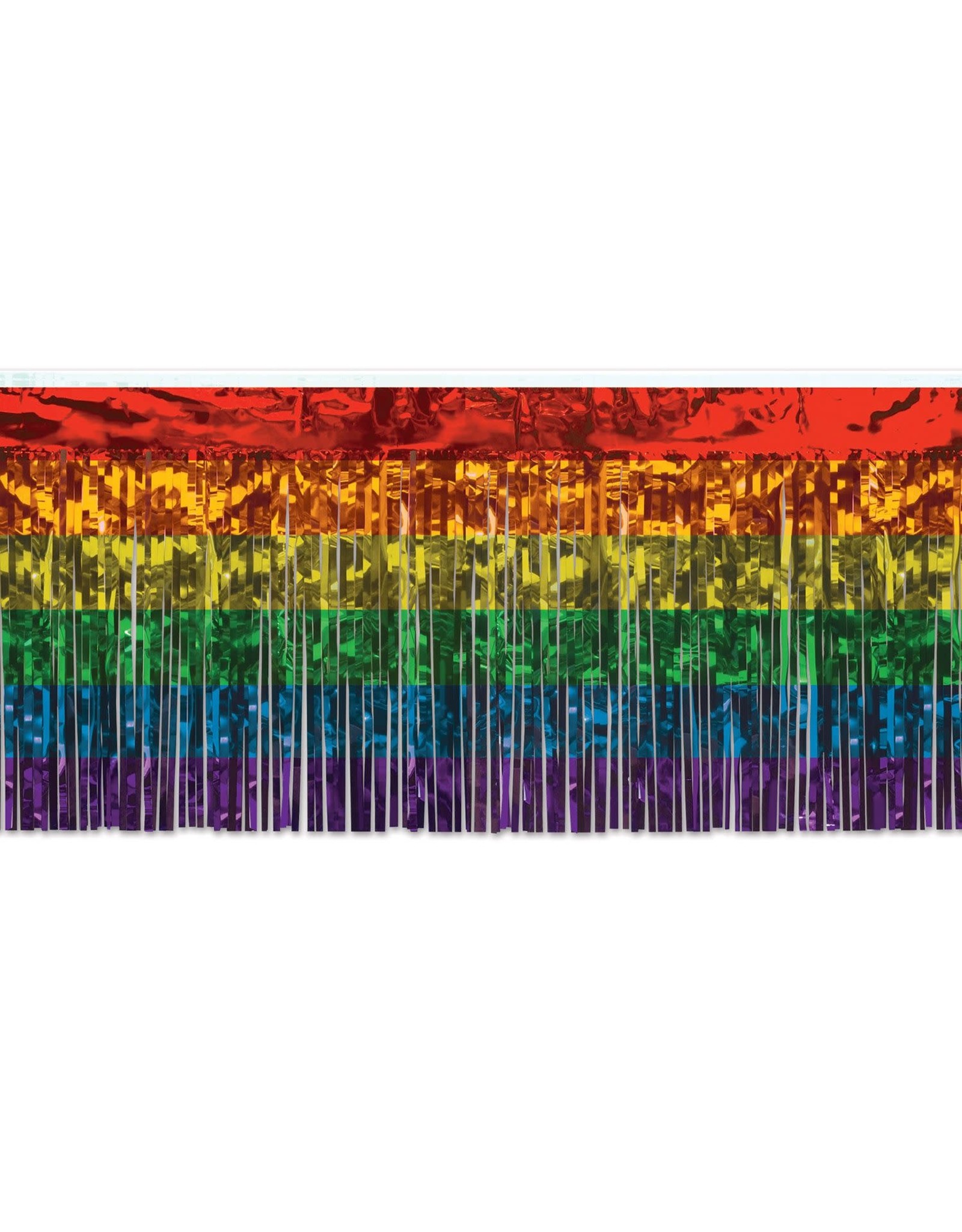 Beistle Rainbow Metallic Fringe Table Skirting 30 Inch x 14 Feet