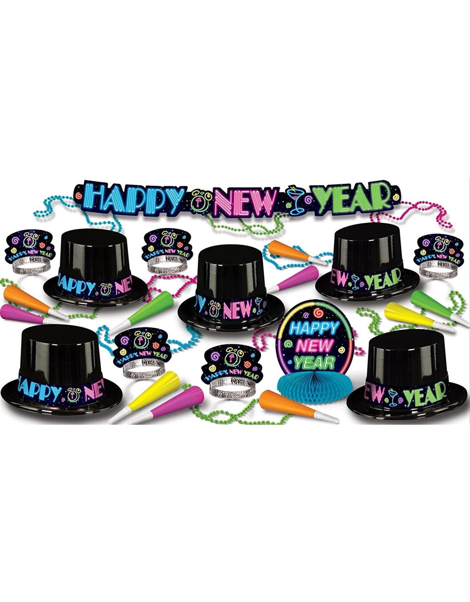 Beistle Neon Happy New Year Party Supplies Set For 10 People