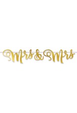 Beistle Mrs & Mrs Metallic Gold Letter Wedding Banner 5ft Streamer