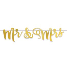 Beistle Mr & Mrs Metallic Gold Letter Wedding Banner 5ft Streamer