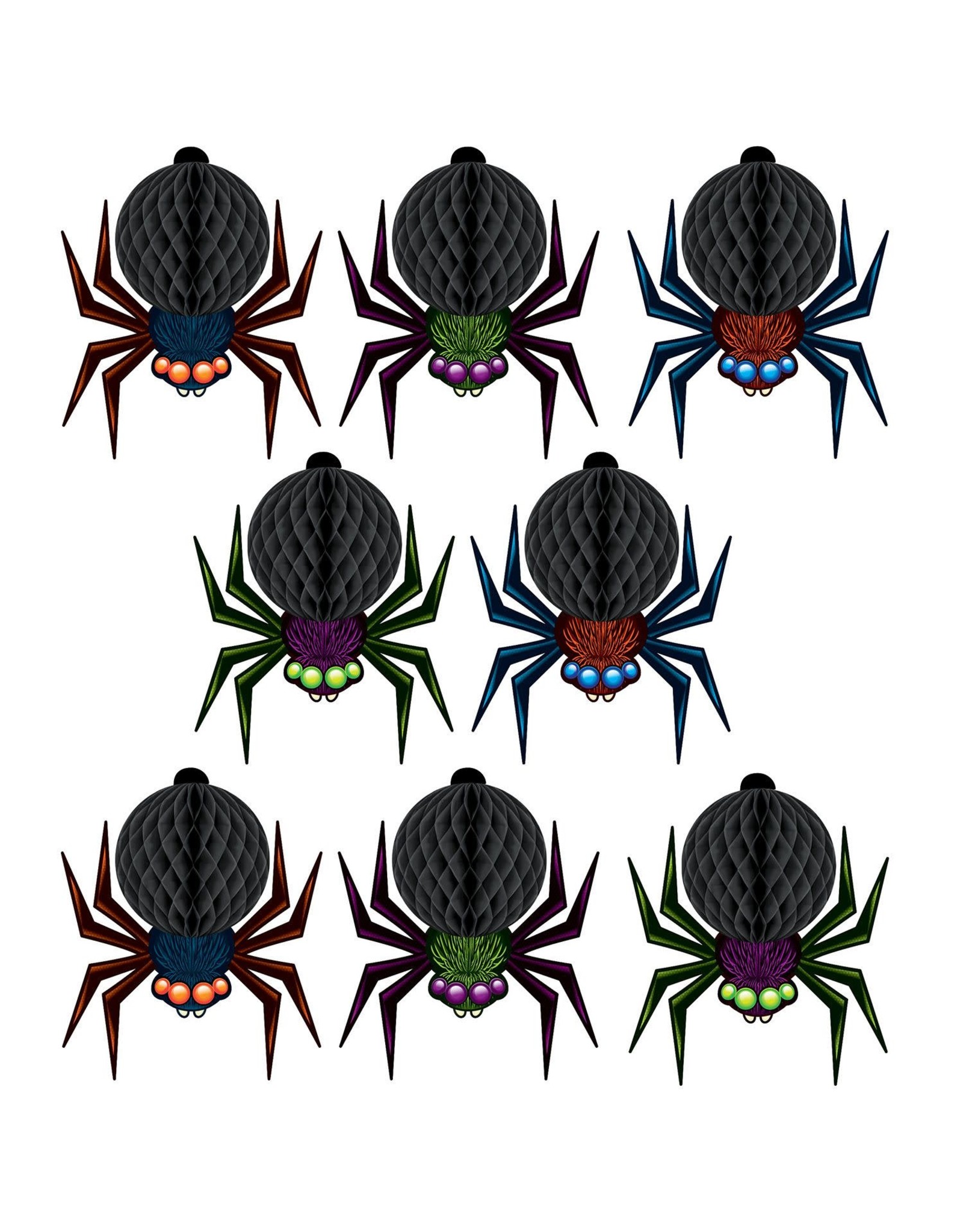 Beistle Mini Tissue Spiders 5.75 Inch Assorted 8pc Set