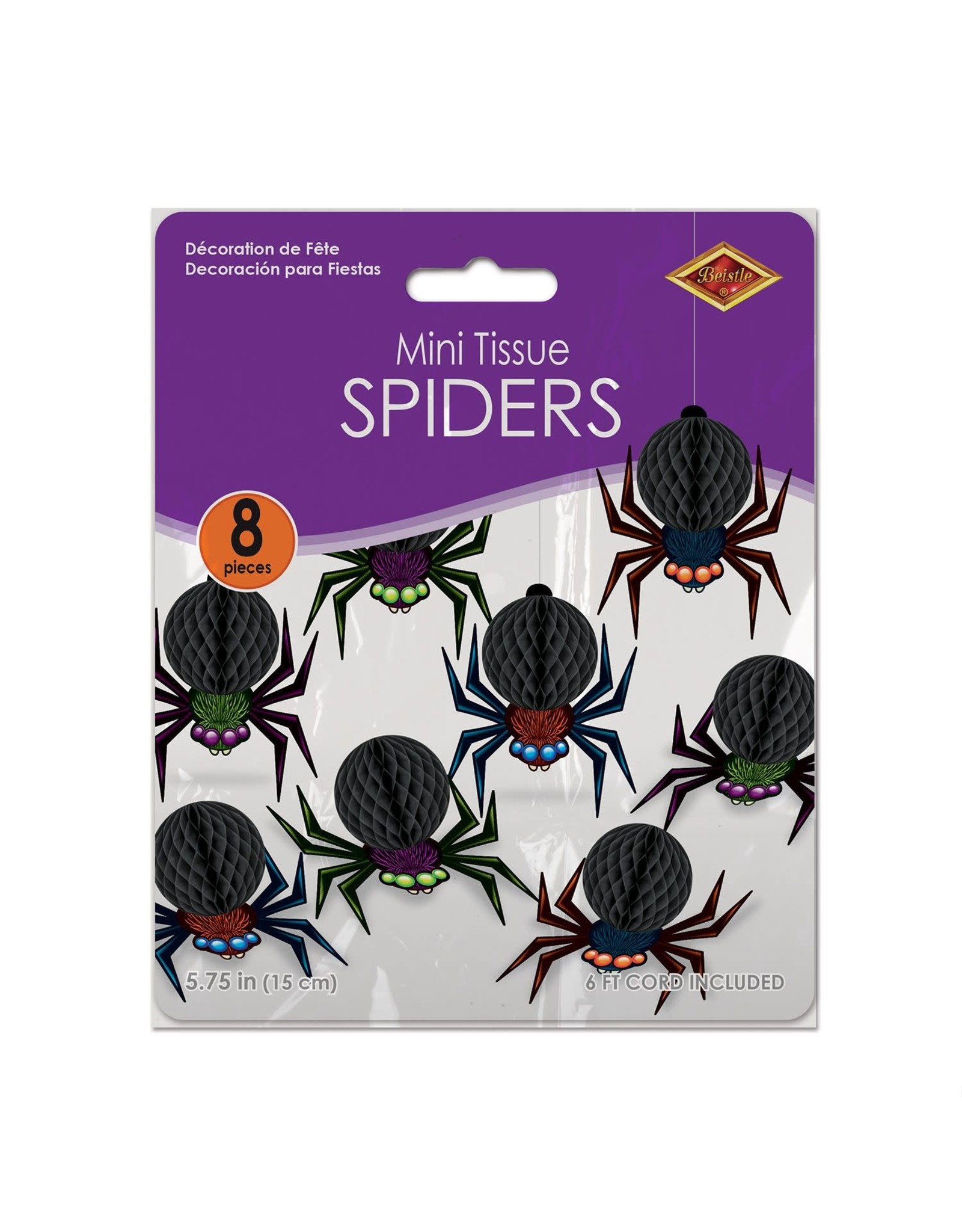 Beistle Mini Tissue Spiders 5.75 Inch Assorted 8pc Set