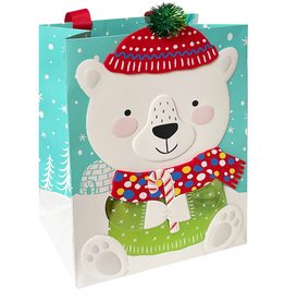 PAPYRUS® Christmas Gift Bag Medium 9x7x4 Polar Bear Merry Bright