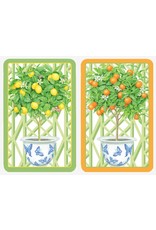 Caspari Playing Cards 2 Decks Of Citrus Topiaries LARGE Type