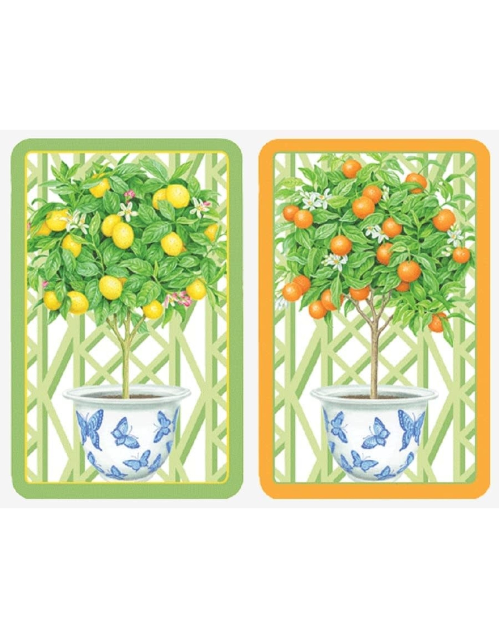 Caspari Playing Cards 2 Decks Of Citrus Topiaries LARGE Type
