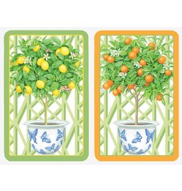 Caspari Playing Cards 2 Decks Of Citrus Topiaries LARGE Type