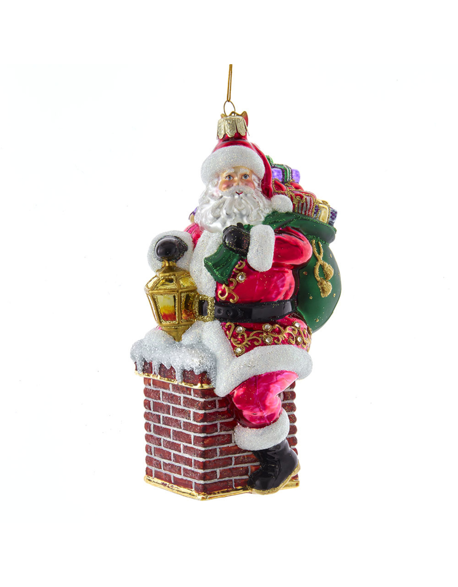 Kurt Adler Bellissimo Glass Santa In Chimney Ornament 7 Inch