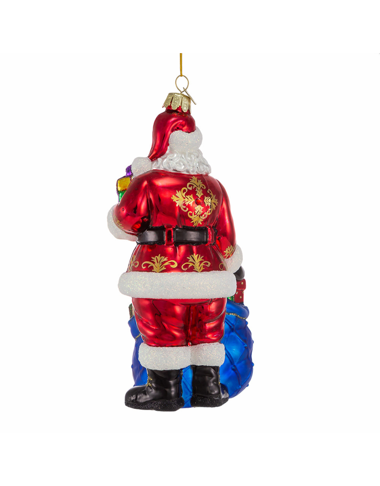 Kurt Adler Bellissimo Glass Santa With Toys n Gifts Ornament 7 Inch