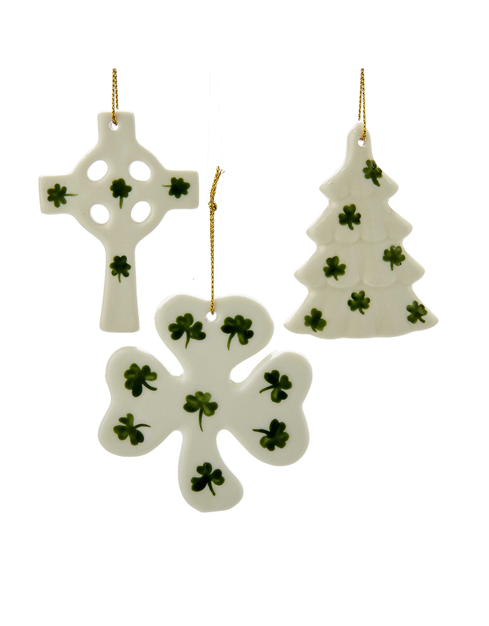 Kurt Adler Porcelain Irish Ornaments 3pc Set Tree Cross And Shamrock