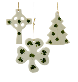 Kurt Adler Porcelain Irish Ornaments 3pc Set Tree Cross And Shamrock