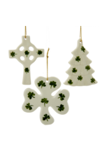 Kurt Adler Porcelain Irish Ornaments 3pc Set Tree Cross And Shamrock