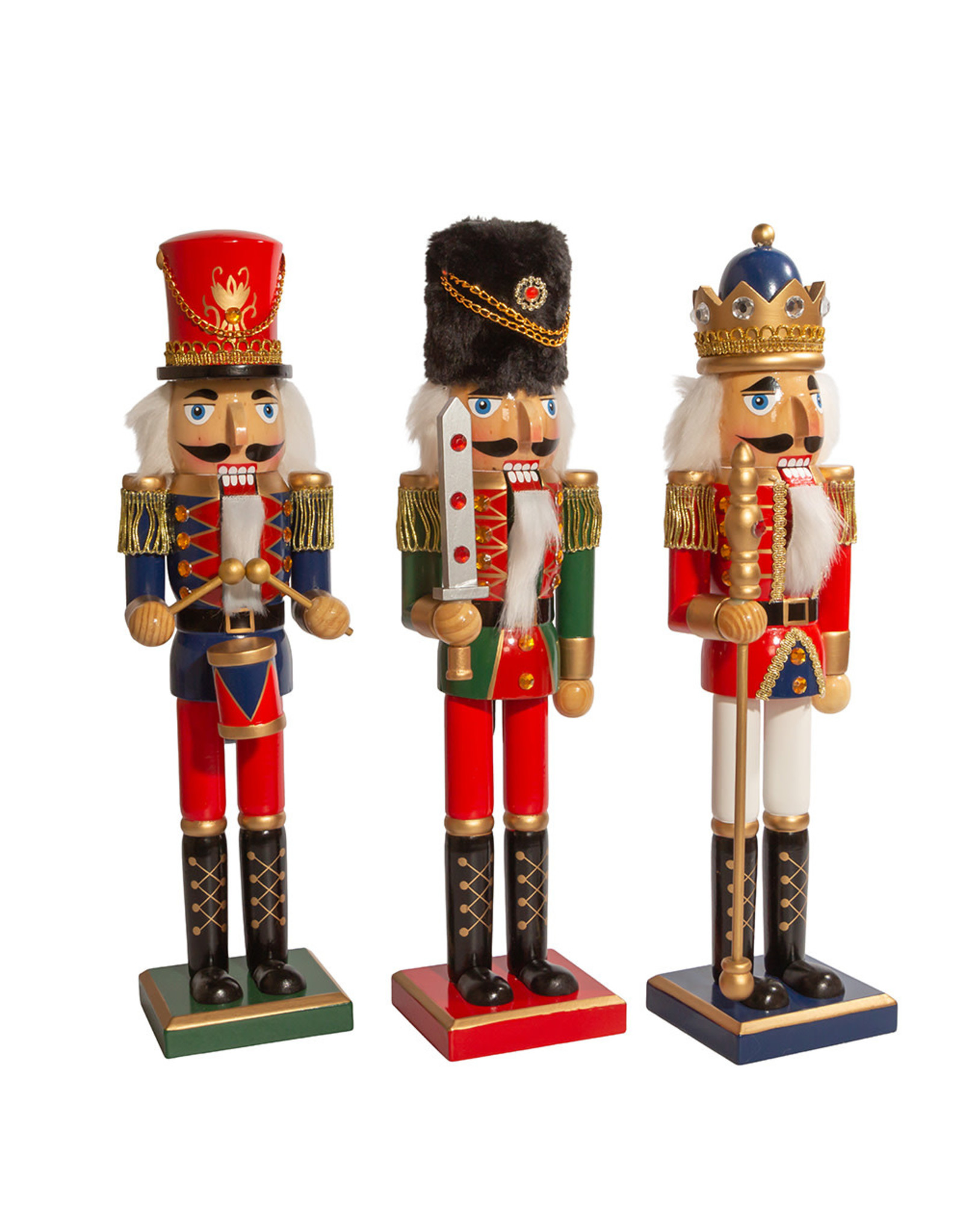 Kurt Adler Nutcrackers Red Green Blue King And Soldiers 3 Assorted