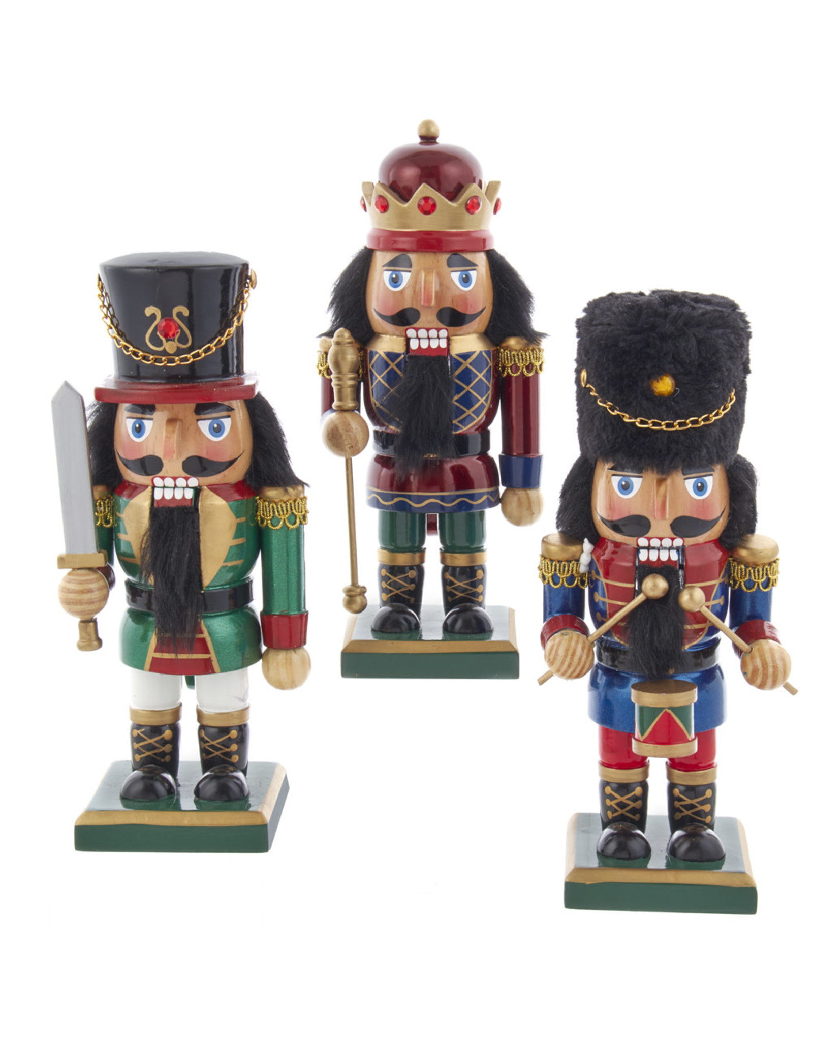 Kurt Adler Nutcrackers Red Black Green Soldier And King 9H 3 Assorted