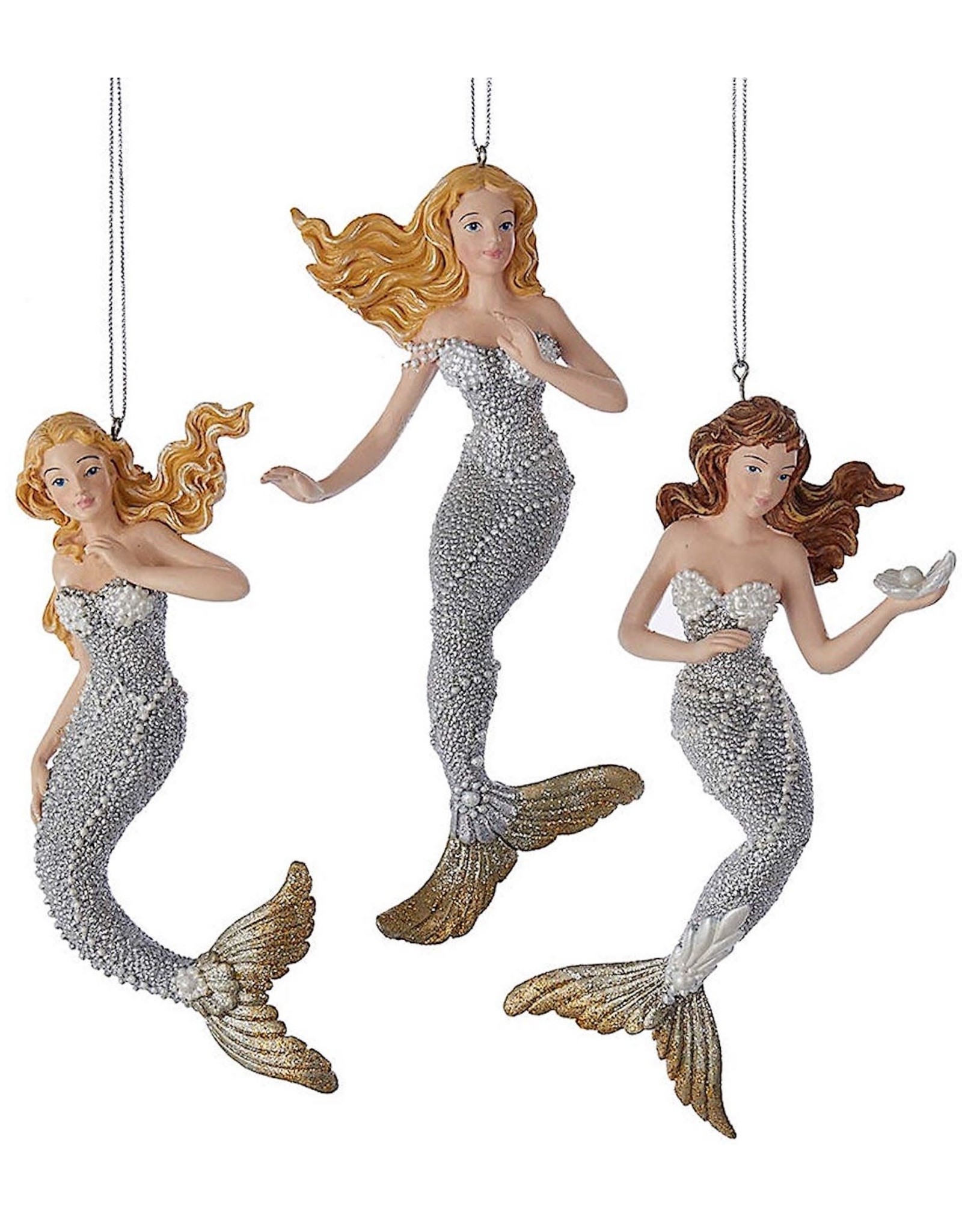 Kurt Adler Mermaid Ornaments Silver And Gold Set Of 3 Assorted